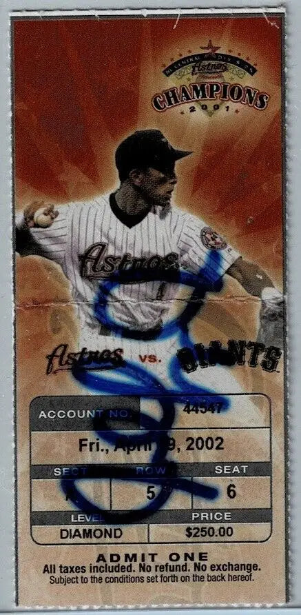 Autographed ticket stub signed Julio Lugo from 4/19/2002 Astros vs Giants game