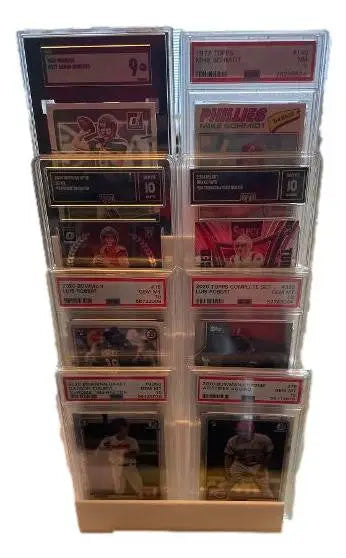 4-Tier Trading Card Display Stand Holds PSA SGC Slabs Sports Cards & TCG GREY