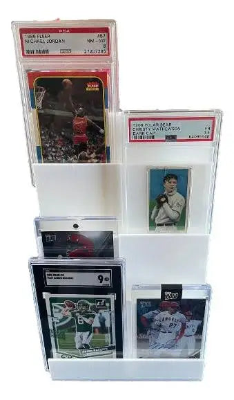 4-Tier Trading Card Display Stand Holds PSA SGC Slabs Sports Cards & TCG GREY