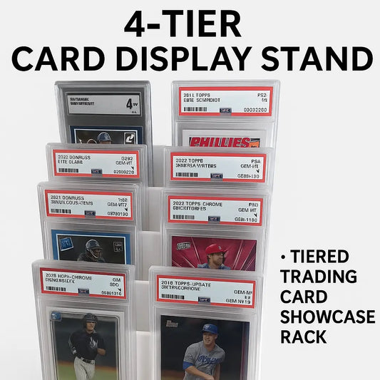 4-Tier Trading Card Display Stand Holds PSA SGC Slabs Sports Cards & TCG White - Supplies