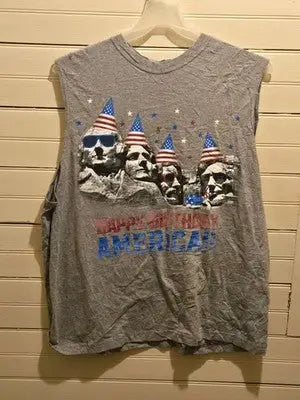 Faded Glory Tank Top Mens XL 46-48 Gray Sleeveless Cotton Blend Muscle Tee Print - Apparel