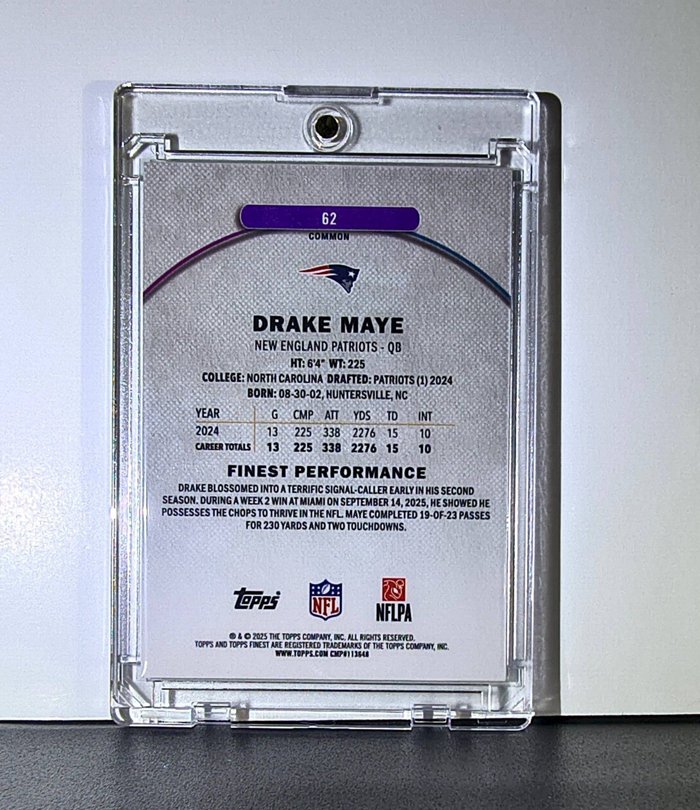 Drake Maye 2025 Topps Finest NFL #62 Football Card New England Patriots