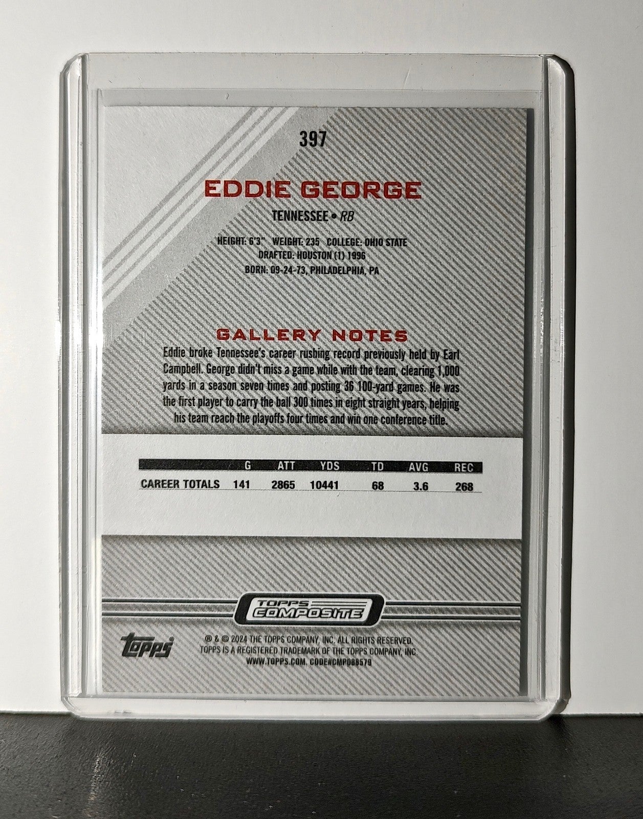 Eddie George 2023 Topps Gallery NFL #397 Card Tennessee Titans