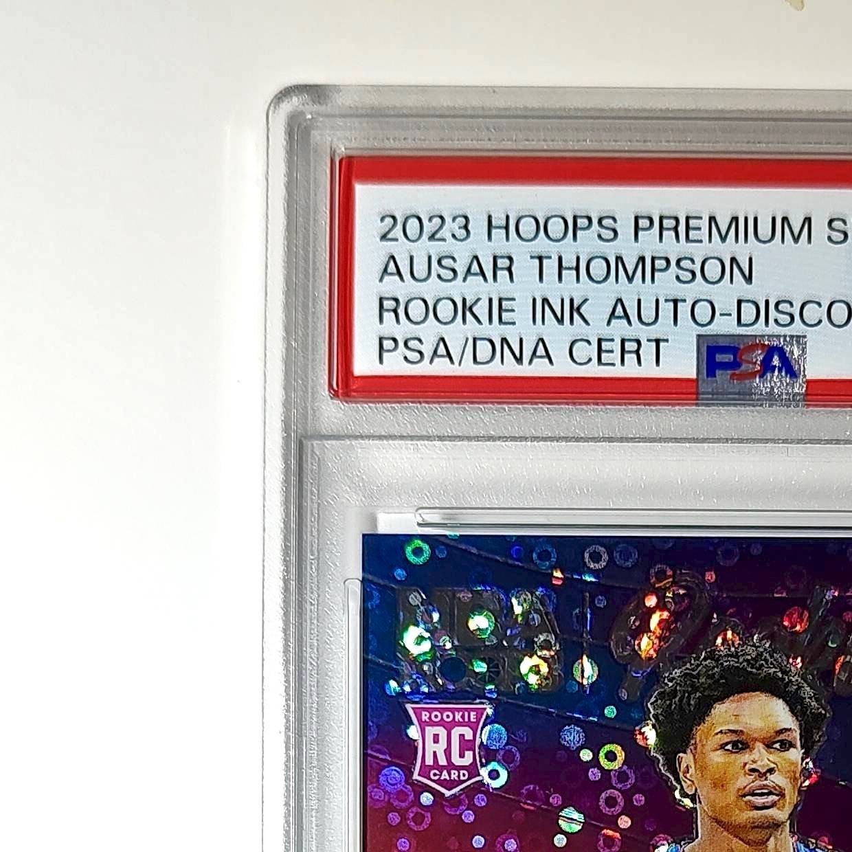Ausar Thompson 2023 NBA Hoops #RI-ASR Rookie Ink Prizm Disco Ball PSA 9 Auto 8