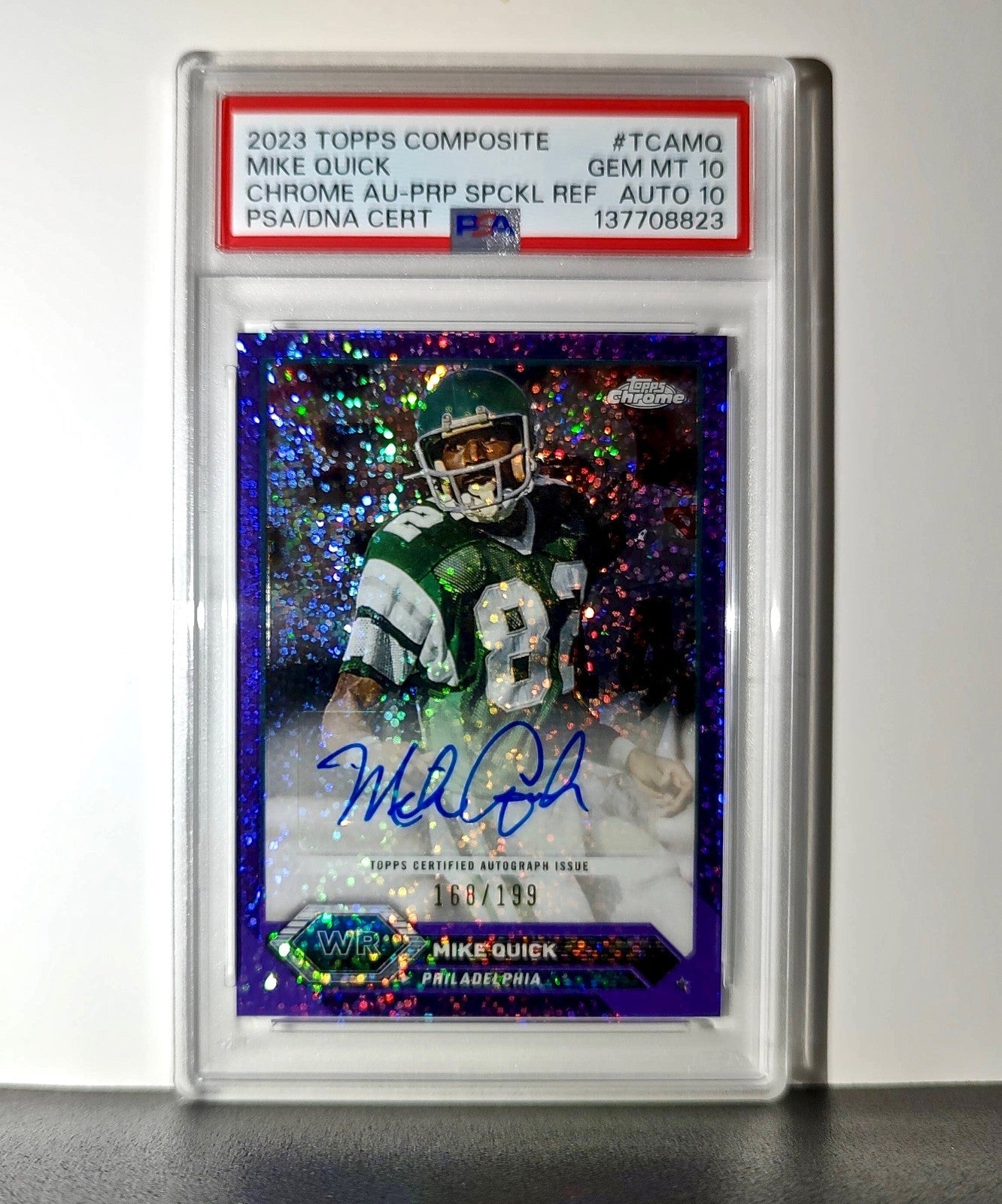 Mike Quick 2023 Topps Purple Speckle Refractor 168/199 PSA 10 Auto 10