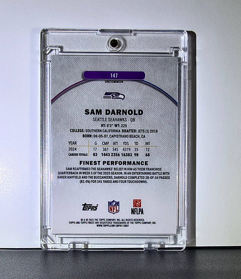 Sam Darnold 2025 Topps Finest Nebula NFL #147 Uncommon Purple Refractor 191/200