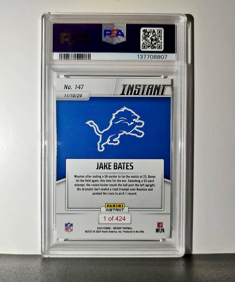 Jake Bates Rookie 2024 Panini NFL #147 Detroit Lions PSA 9 Auto 9