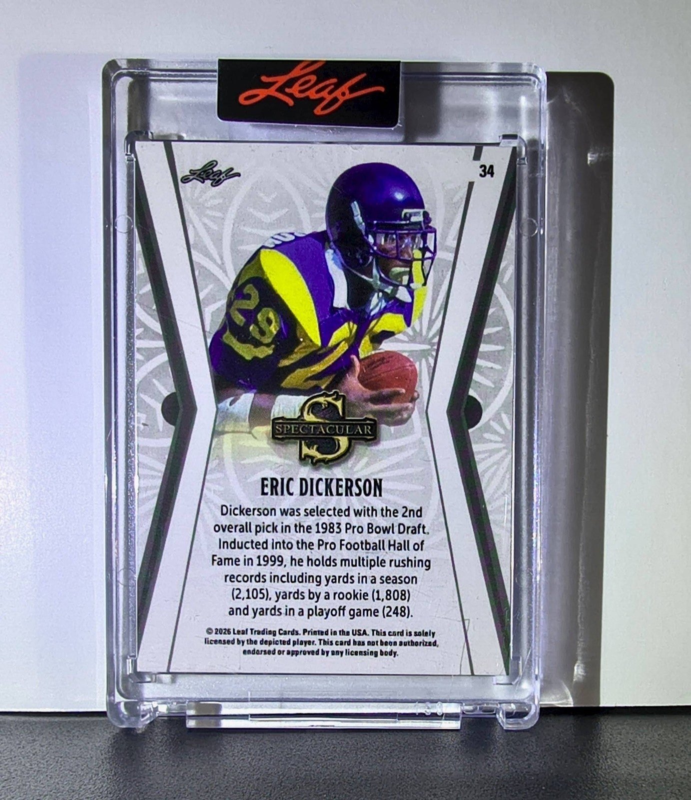 Eric Dickerson 2026 Leaf Spectacular NFL #34 Card Pro Bowl LA Rams SSP 5/6