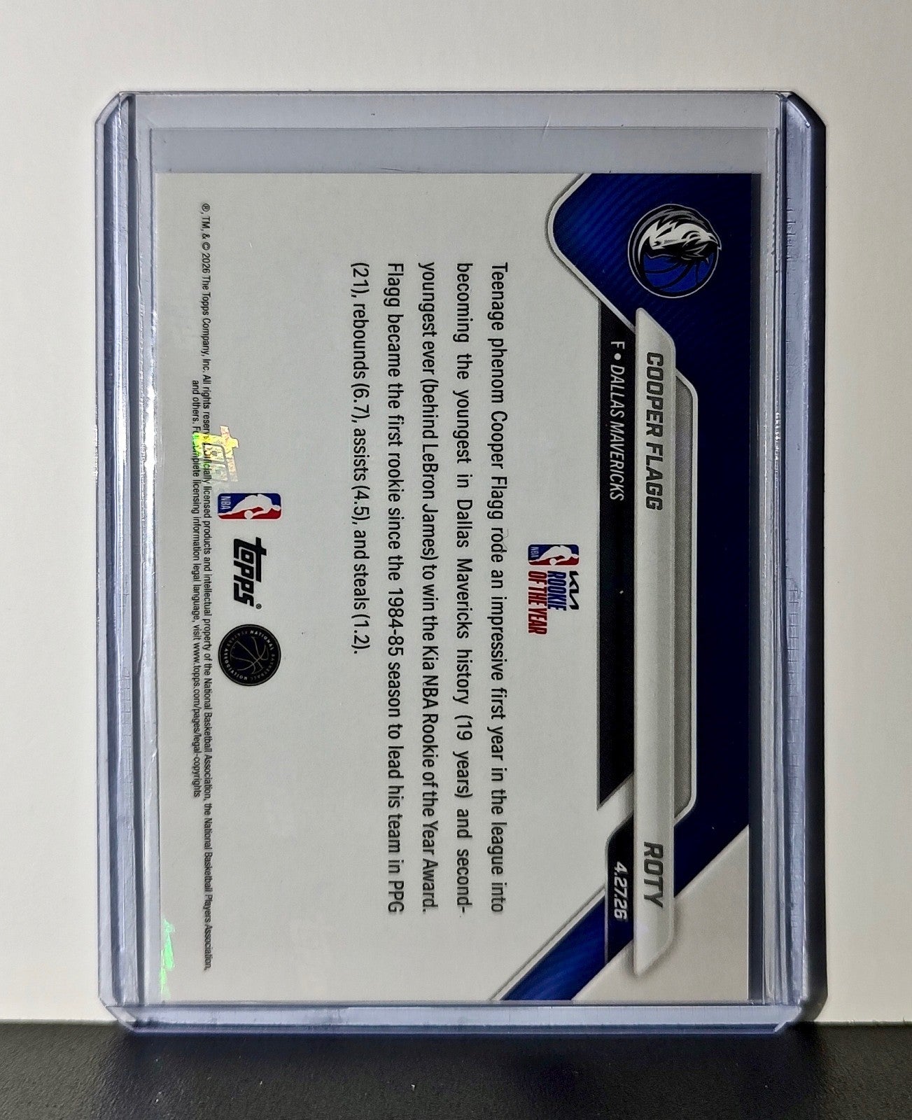 Cooper Flagg Rookie 2025-26 Topps Now NBA Rookie of the Year Dallas Mavericks