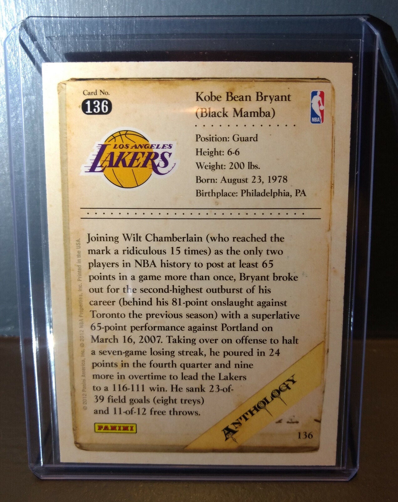 2012-13 Kobe Bryant Panini Kobe Anthology #136 Basketball Card