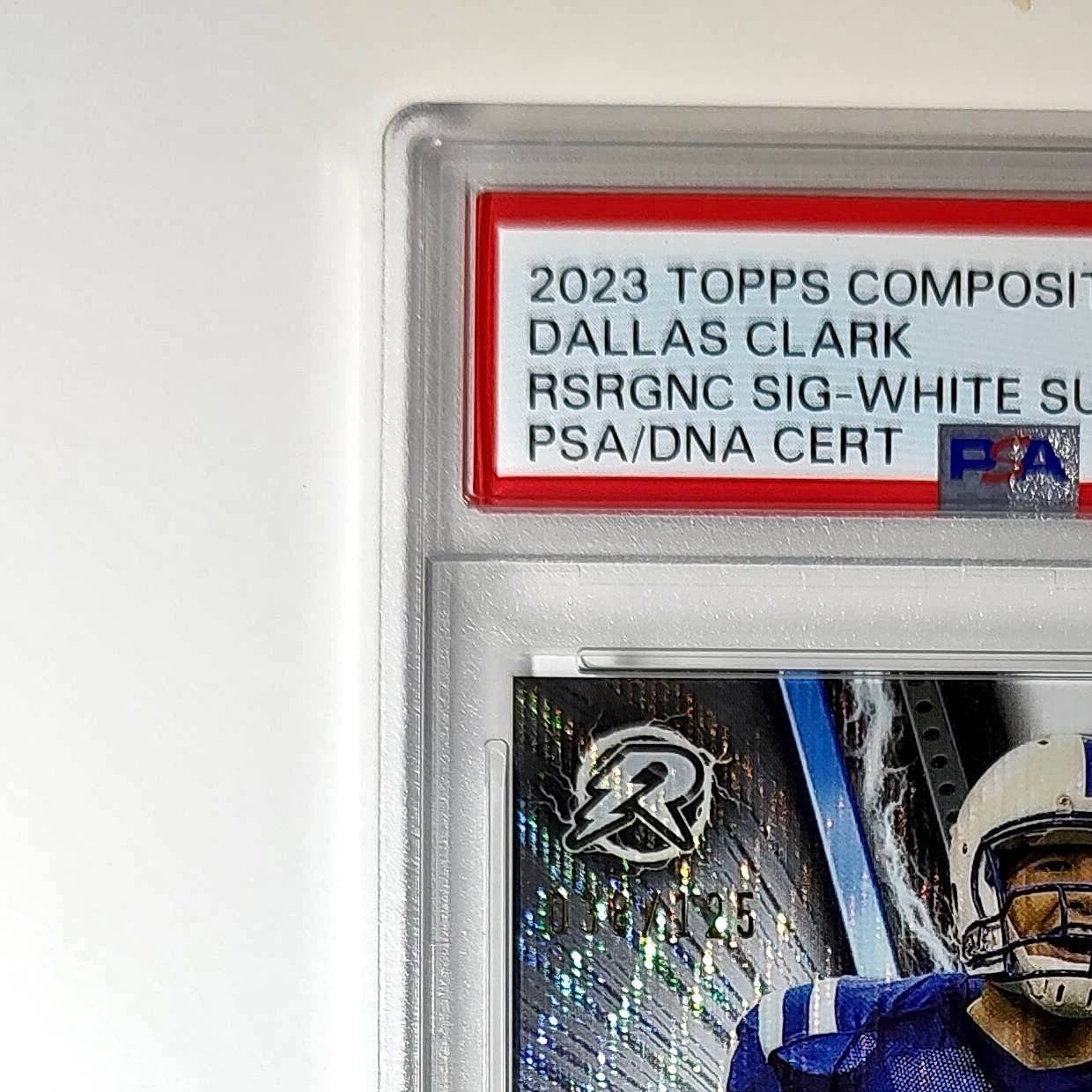 Dallas Clark 2023 Topps Resurgence #RA-DCL White Surge 38/125 PSA 9 Auto 10