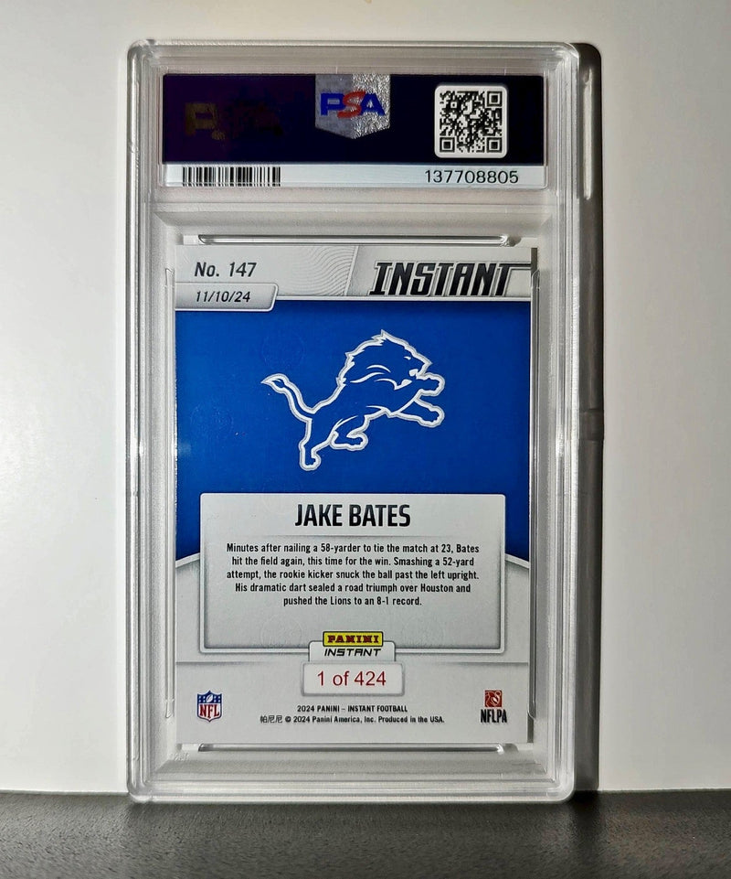 Jake Bates Rookie 2024 Panini NFL #147 Detroit Lions PSA 10 Auto 9