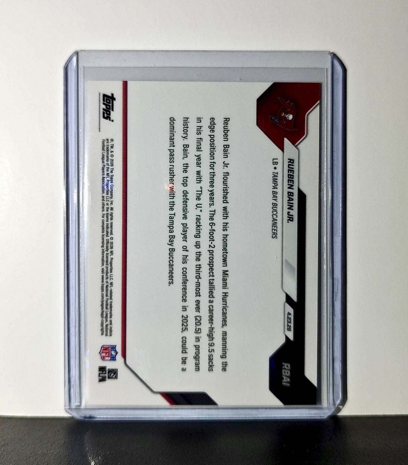Rueben Bain Jr Rookie 2026 Topps Now Draft Night #RBAI Card Tampa Bay Buccaneers