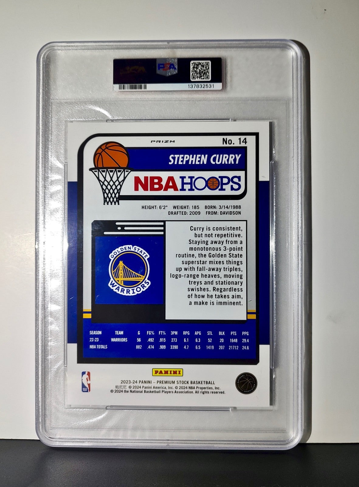 Stephen Curry 2023 Panini Premium Stock NBA Hoops #14 Jumbo Refractor PSA 9 Mint