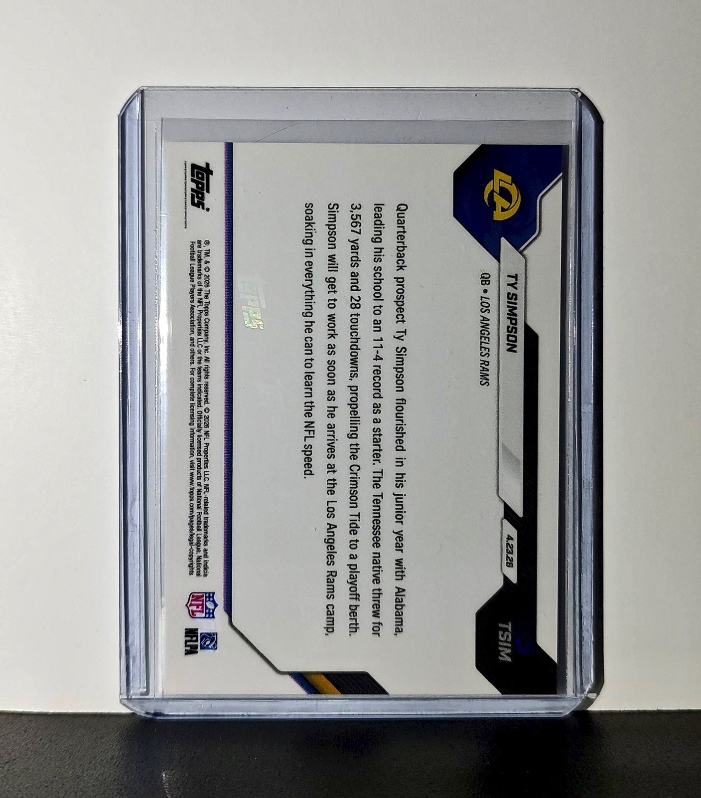 Ty Simpson Rookie 2026 Topps Now Draft Night #TSIM Card Los Angeles Rams