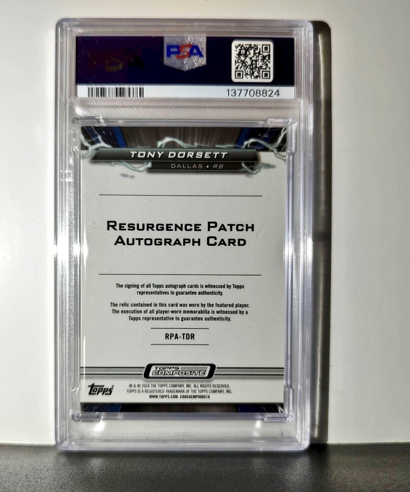 Tony Dorseett 2023 Topps #RPA-TDR Resurgence Patch Gold 41/50 PSA 8 Auto 10