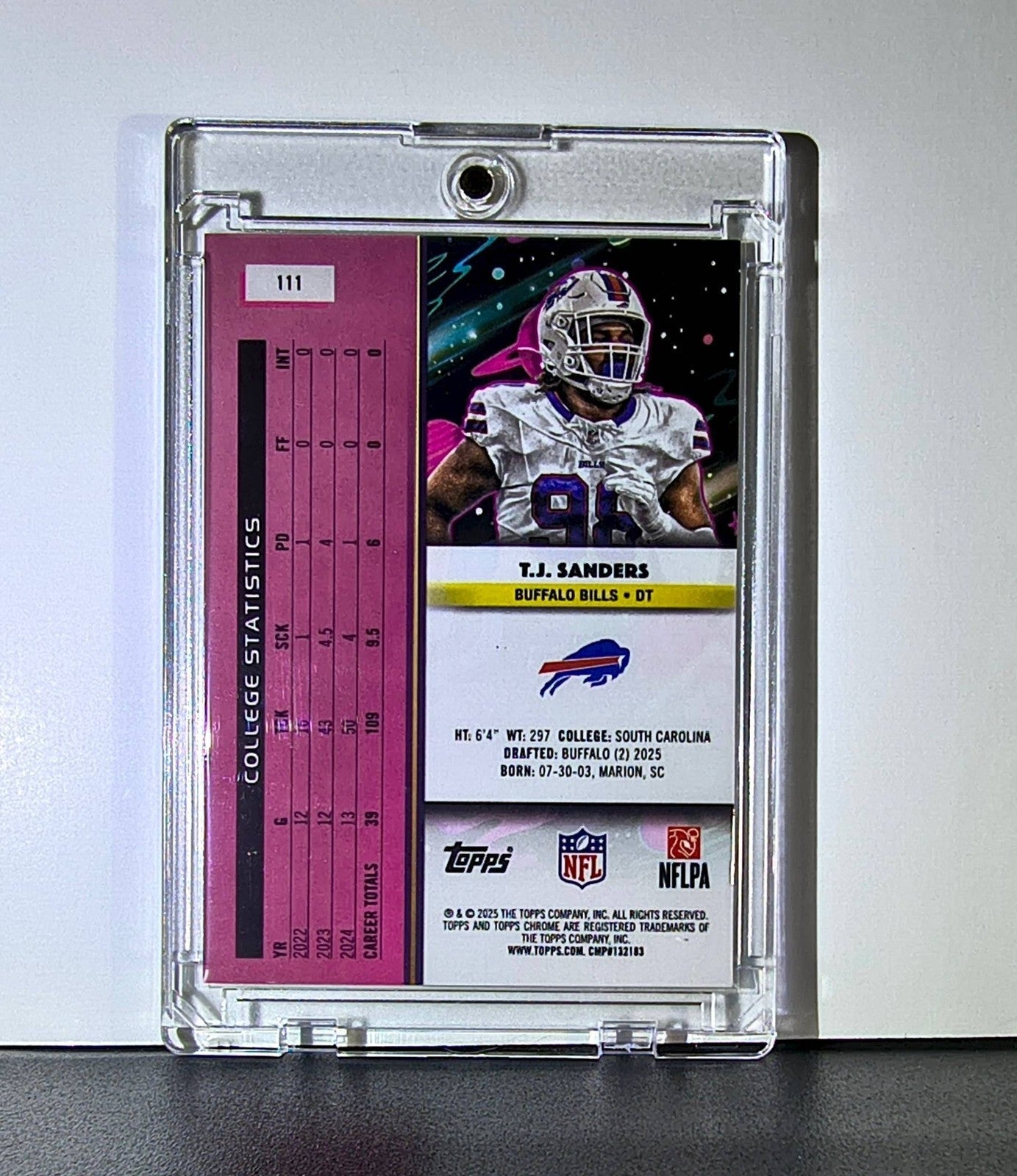 T.J. Sanders Rookie 2025 Topps Chrome Cosmic Nebula NFL #111 Card Buffalo Bills