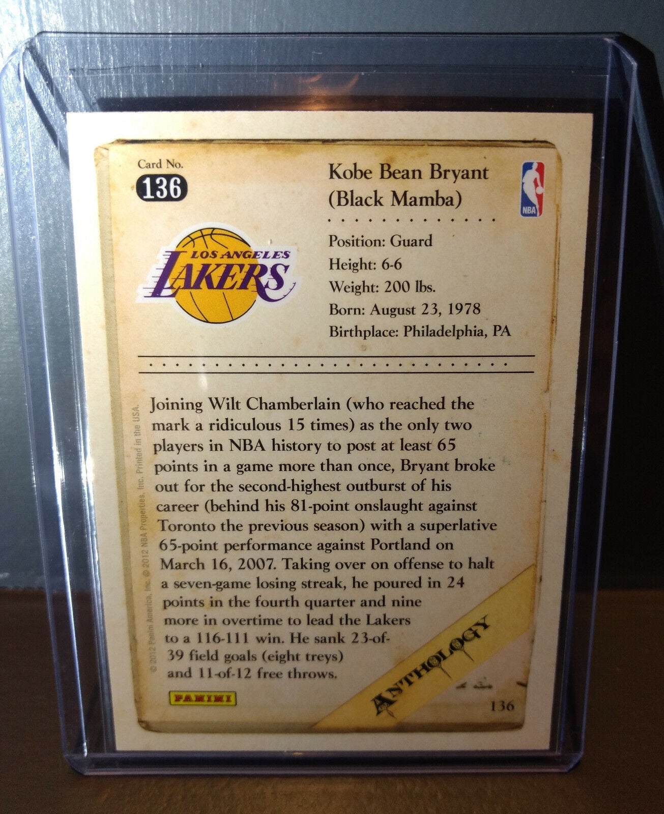 2012-13 Kobe Bryant Panini Kobe Anthology #136 Basketball Card