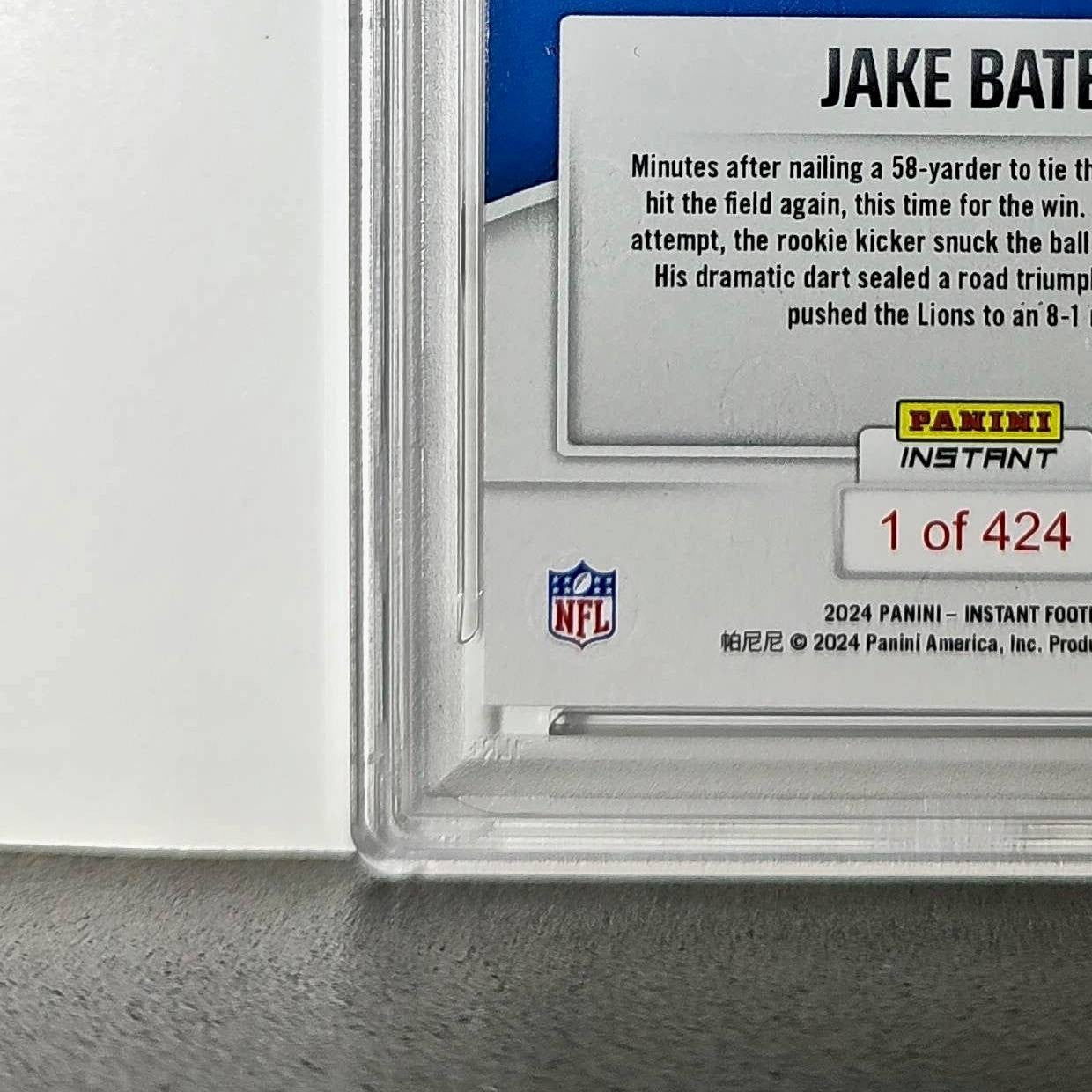 Jake Bates Rookie 2024 Panini NFL #147 Detroit Lions PSA 9 Auto 9