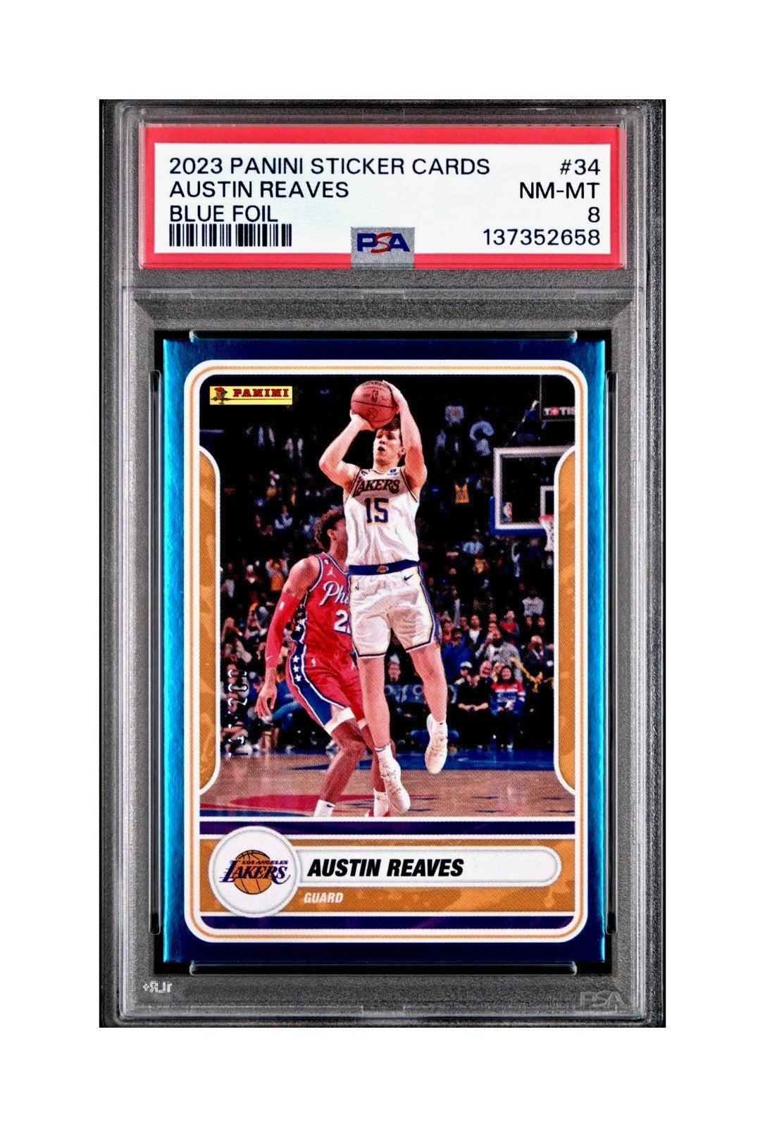 Austin Reaves 2023-24 Panini Sticker Cards #34 141/200 Blue Foil PSA 8 NM-MT