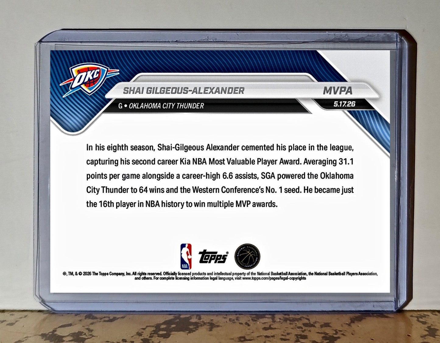Shai Gilgeous-Alexander 2025-26 Topps Now MVPA Most Valuable Player Card PreSale