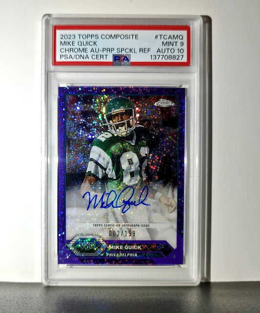 Mike Quick 2023 Topps Chrome Purple Speckle Refractor 2/199 PSA 9 Auto 10
