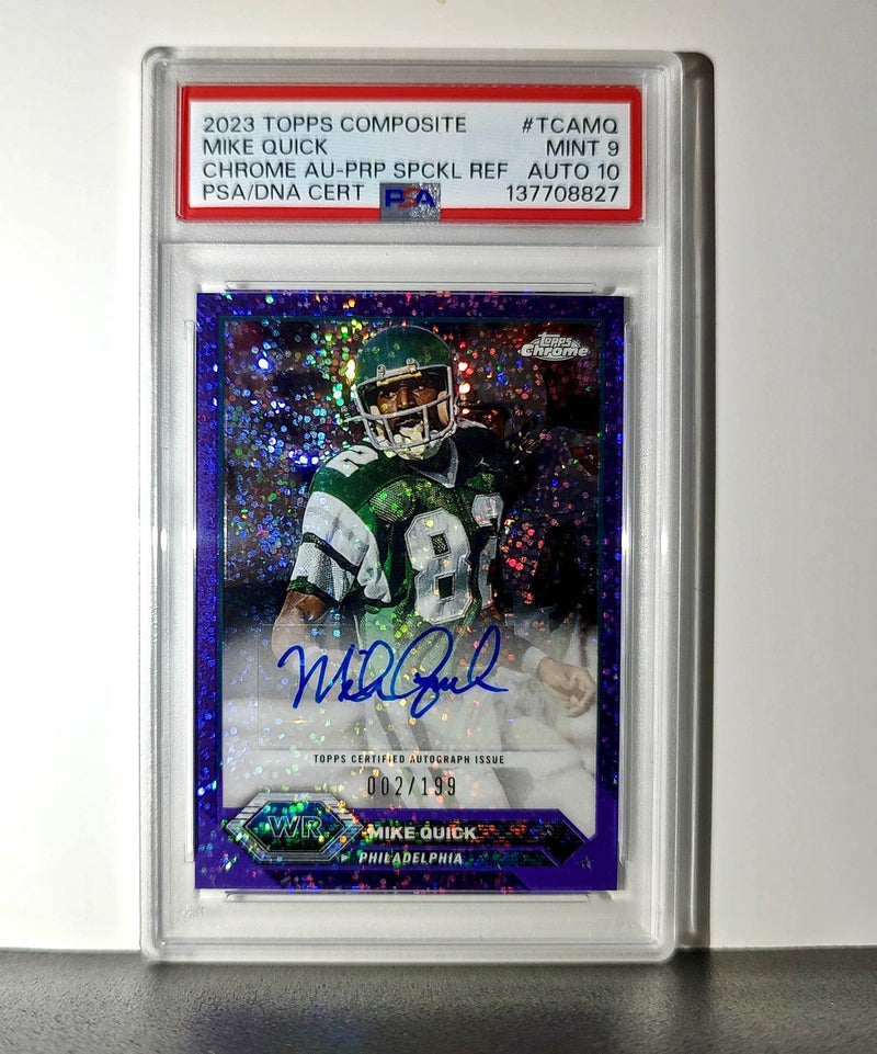 Mike Quick 2023 Topps Chrome Purple Speckle Refractor 2/199 PSA 9 Auto 10