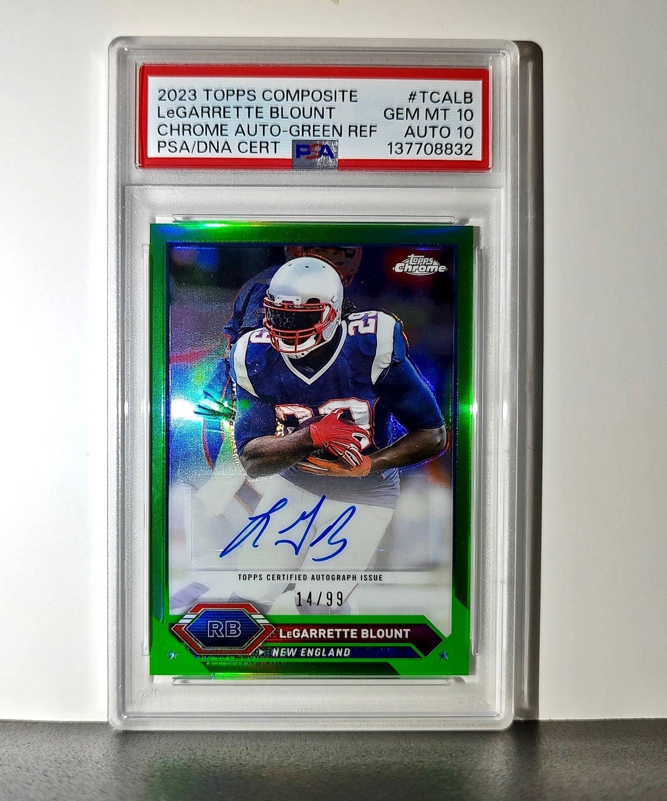 LeGarrette Blount 2023 Topps Chrome #TCA-LB Green Refractor 14/99 PSA 10 Auto 10