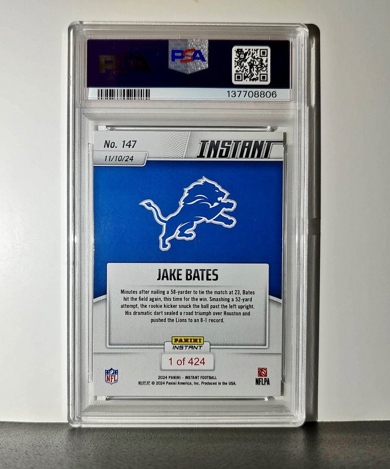 Jake Bates Rookie 2024 Panini NFL #147 Detroit Lions PSA 10 Auto 9