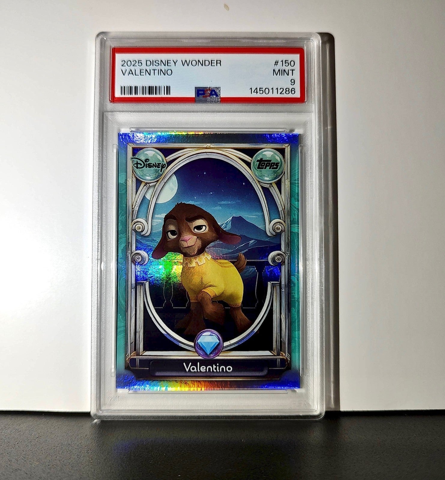 Valentino 2025 Topps Disney Wonder #150 Diamond Card Wish PSA 9