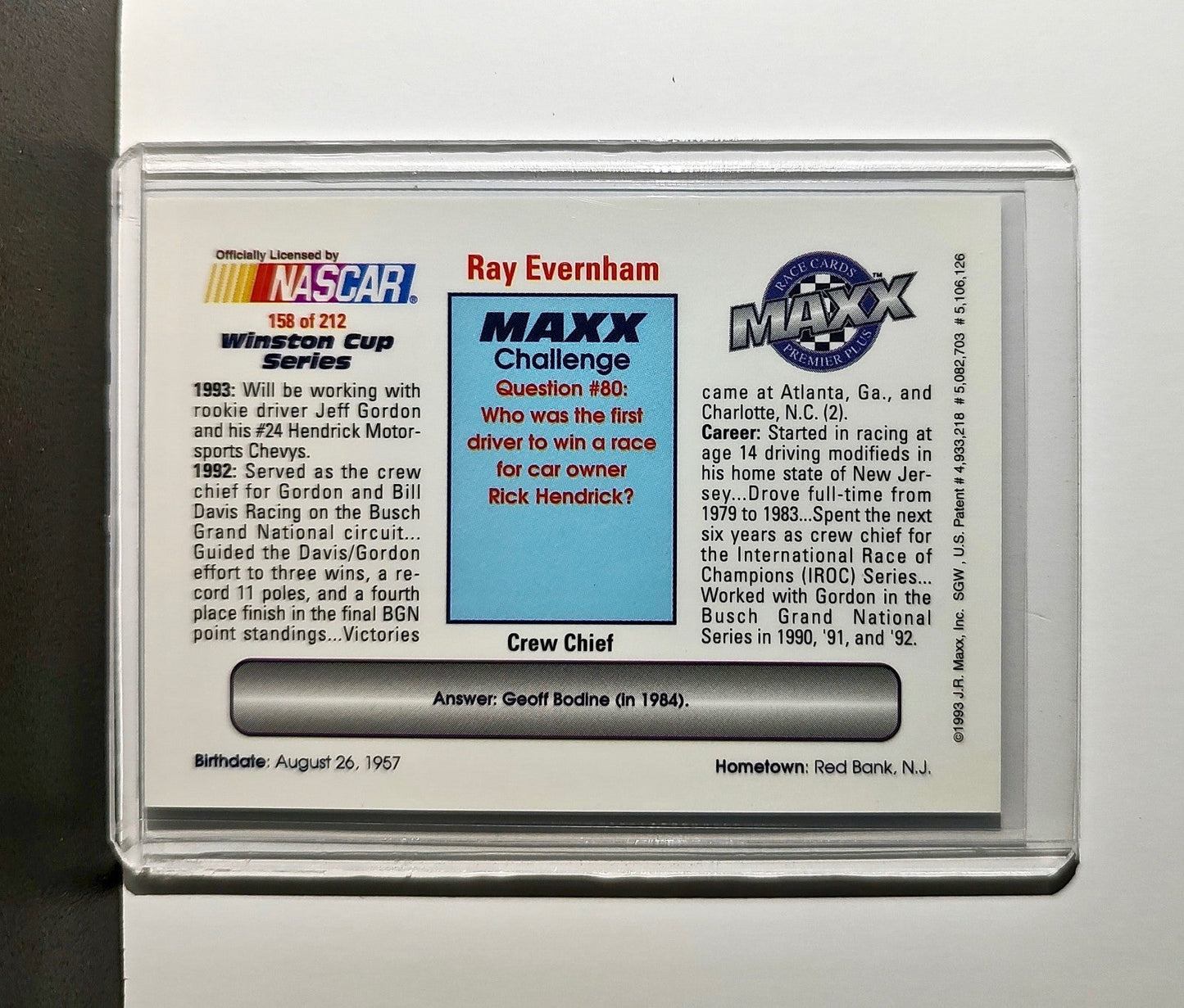 Ray Evernham 1993 Maxx Premier Plus Racing #158 NASCAR Card Hendrick Motorsports