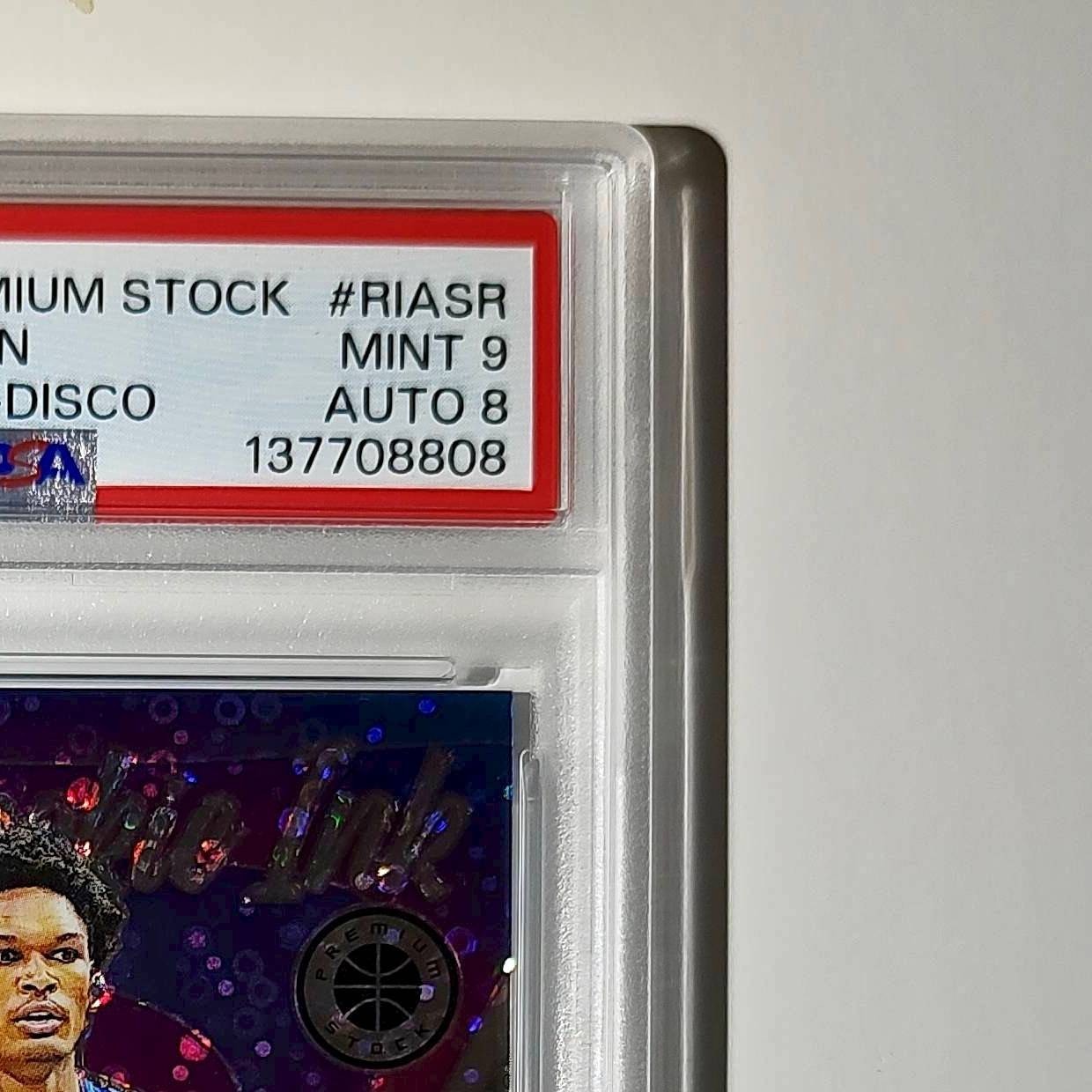 Ausar Thompson 2023 NBA Hoops #RI-ASR Rookie Ink Prizm Disco Ball PSA 9 Auto 8