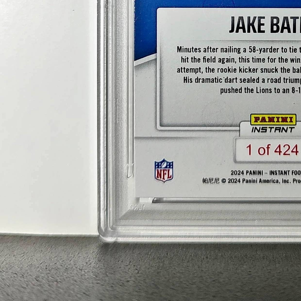 Jake Bates Rookie 2024 Panini NFL #147 Detroit Lions PSA 9 Auto 9