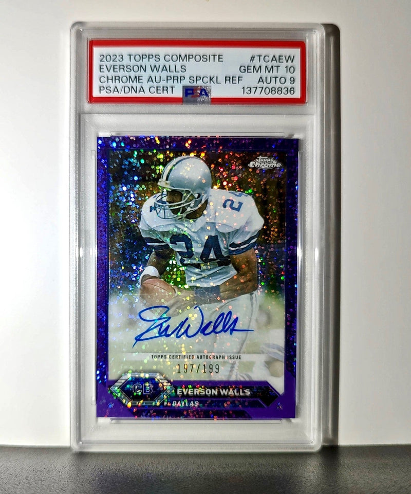 Everson Walls 2023 Topps Chrome Purple Speckle Refractor 197/199 PSA 10 Auto 9