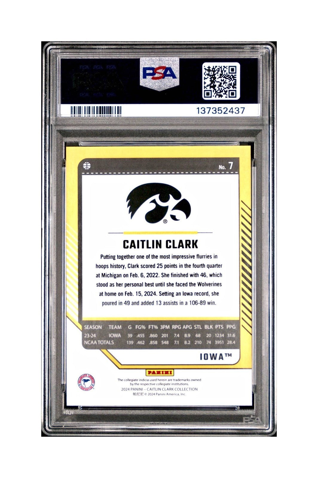Caitlin Clark Collection 2024 #7 007/199 Donruss Floating Hearts PSA 9 Mint