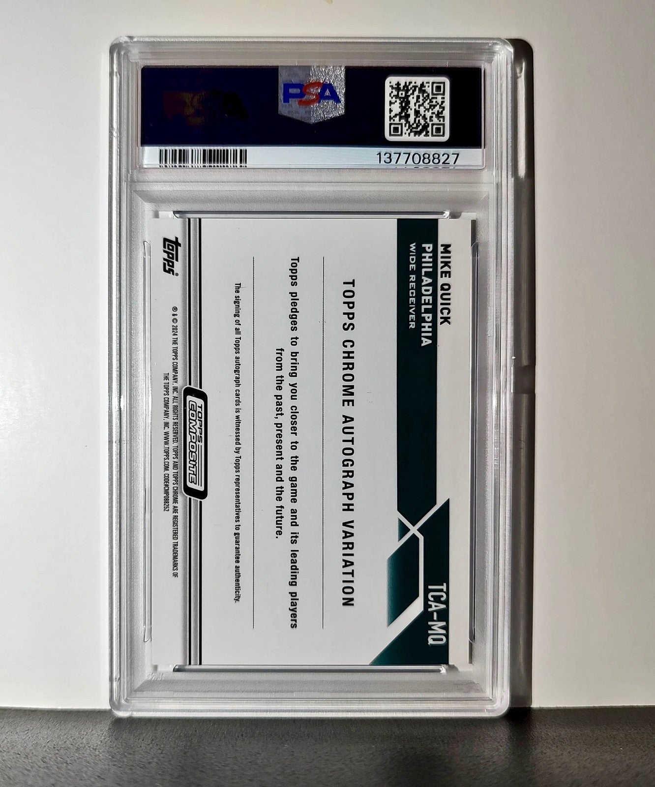 Mike Quick 2023 Topps Chrome Purple Speckle Refractor 2/199 PSA 9 Auto 10