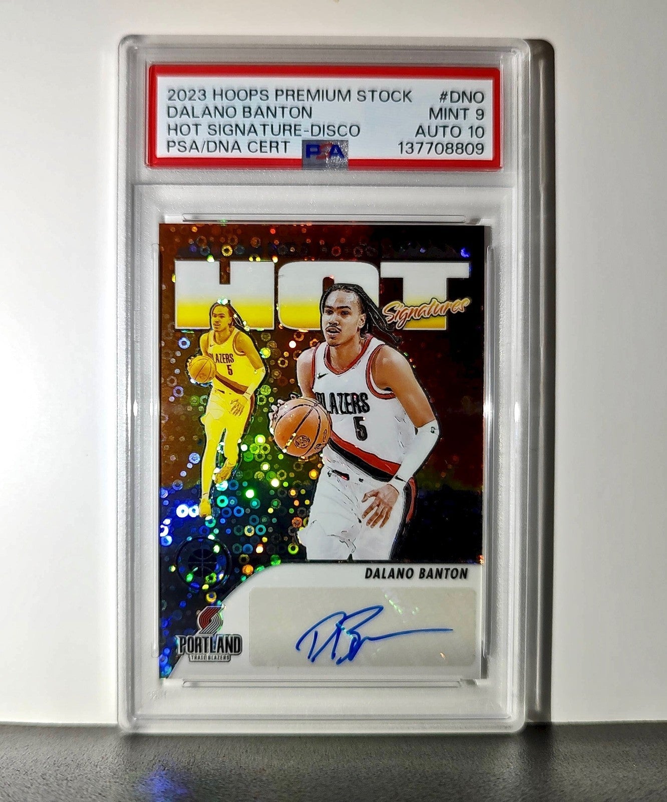 Dalano Banton 2023 NBA Hoops #HS-DN0 Hot Signatures Prizm Disco PSA 9 Auto 10