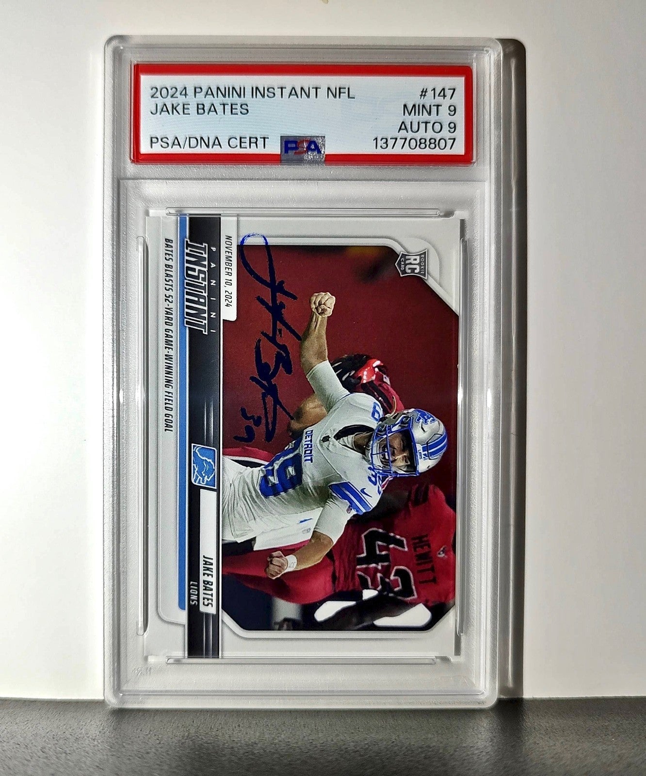 Jake Bates Rookie 2024 Panini NFL #147 Detroit Lions PSA 9 Auto 9