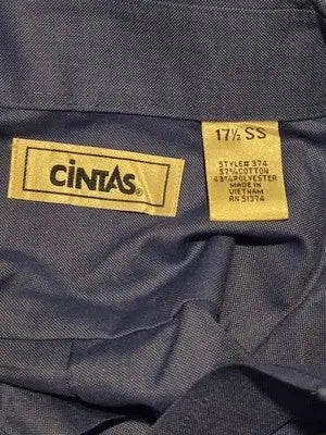Cintas Work Shirt Mens 17.5 SS Button Down Blue Embroidered Logo First Transit - Apparel