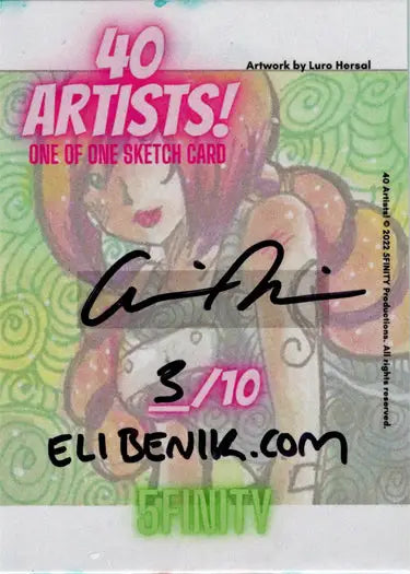Colorful Eli Benik sketch card featuring cartoon faces and 40 ARTISTS text