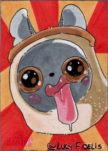 Cartoon pug dog in astronaut helmet from Lucy Fidelis sketch card master set