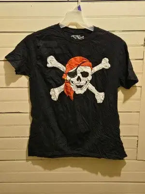 Shop4Ever T-Shirt Mens L Black Pirate Skull Crossbones Graphic Short Sleeve - Apparel