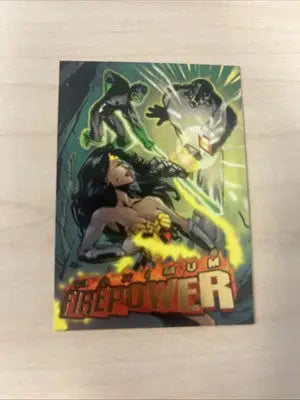 Comic book trading card from Wonder Woman 7 of 20 W DC MAXIMUM FIREPOWER OUTBURST 1996