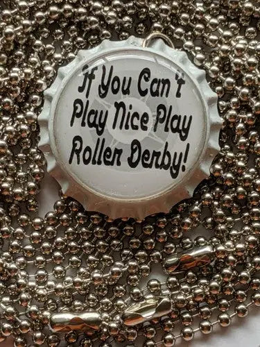 7 -Roller Derby bottle-cap ball chain necklace - Collectibles