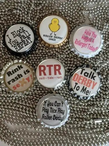 7 -Roller Derby bottle-cap ball chain necklace - Collectibles
