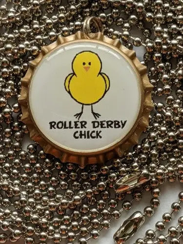 7 -Roller Derby bottle-cap ball chain necklace - Collectibles