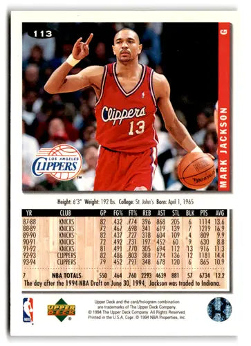 1994-95 Collector’s Choice Silver Signature #113 Mark Jackson NM-MT Cli ID:81288 - Basketball Card Single