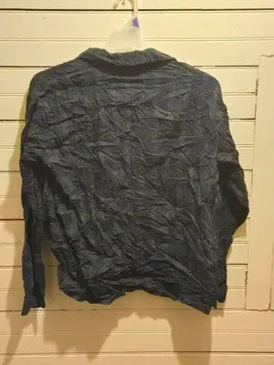 Croft & Barrow Button Up Shirt Womens L Blue Crinkle 100% Cotton Long Sleeve - Apparel