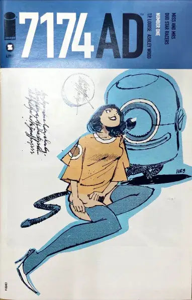 Comic book cover by Ashley Wood featuring a blue robot and a yellow-clad figure