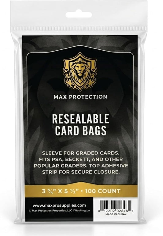 Max Protection Graded Card Sleeves (100 Count) – Resealable Slab Bags for PSA, SGC, BGS & CGC Graded Cards